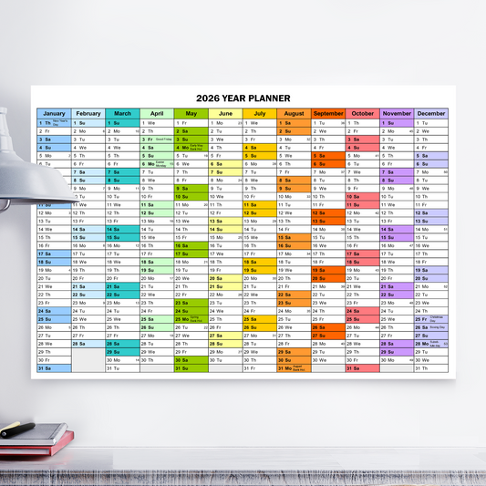 2026 A1-A2 Size Calendar Large Wall Planer Full Year Calendar Home Office Work