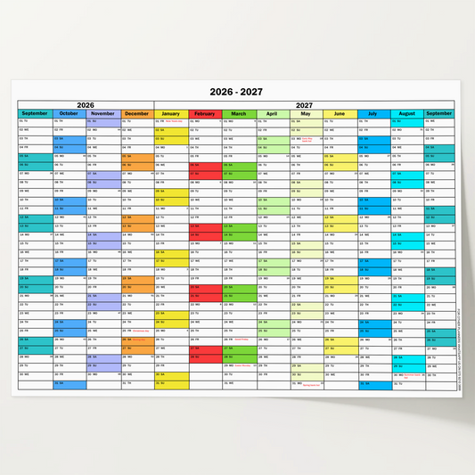 2026 -2027 Academic Wall Planner A2 Large Full Year Calendar Home Office Work