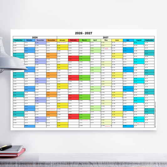 2026 - 2027 Academic Mid Year Student Wall Planner Holidays School A4 A3 A2 A1